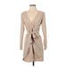 Shein Casual Dress - Mini V-Neck Long sleeves: Tan Print Dresses - Women's Size 4