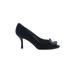 Stuart Weitzman Heels: Slip On Stilleto Feminine Black Solid Shoes - Women's Size 9 1/2 - Open Toe