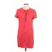 WAYF Casual Dress - Shift Tie Neck Short sleeves: Red Solid Dresses - Women's Size Large