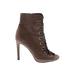 Anne Michelle Heels: Brown Solid Shoes - Women's Size 5 1/2 - Peep Toe