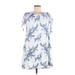 Candalite Casual Dress - A-Line High Neck Short sleeves: Blue Print Dresses - Women's Size Medium