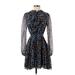 Saloni Casual Dress - A-Line High Neck Long sleeves: Blue Dresses - Women's Size 2