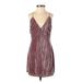 NBD Cocktail Dress - Mini V Neck Sleeveless: Burgundy Print Dresses - Women's Size 2X-Small