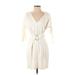 Express Casual Dress - Mini V-Neck 3/4 sleeves: Ivory Print Dresses - Women's Size Small