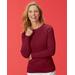 Blair Women's Ribbed Cotton Button-Trim Crewneck Sweater - Red - L - Misses