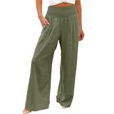 Petite Palazzo Pants Linen Pants for Women Casual Summer Drawstring Pant High Waisted Wide Leg Trousers Loose Fit Work Pant Sport Joggers Loose Pants for Women