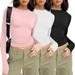 WEANT 3 Packs Women s Long Sleeve T-Shirts Spring Tops for Women 2024 Compression Shirts Woman Lounge Sets for Women (3 Packs:Pink White Black Large)