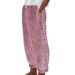 Women s Casual Pants Summer Striped Print Button Versatile Loose Lightweight Wide-Leg Dress Stretch Business Long Trousers Fashion Classic Golf Office Slacks with Pockets