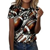 EHQJNJ Female T Shirts for Women Casual Cotton Women Loose Short Sleeve Round Neck Casual Baseball Football All over Printing T Shirt Top Wrap Top Womens Blouses Dressy