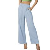 Women Soft Pants High Waist Pant Pleated Loose Fit Smocked Stretch Casual Fashion Business Long Trousers Lightweight Classic Golf Slacks with Pockets