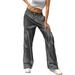 Ladies Lightweight Pants Multi Pocket Strap Loose Low Waist Straight Woven Fashion Casual Wide-Leg Dress Classic Business Long Trousers Stretch Soft Golf Office Slacks with Pockets