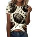 FhsagQ Summer Casual Womens Dressy Tops Women Short Sleeve Round Neck Casual Loose Baseball Football All Over Printing T Shirt Top Beige M