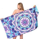 Microfiber Sand Free Beach Towel-Quick Dry Super Absorbent Oversized Large Thin Towels Blanket for Travel Pool Swimming Bath Camping Yoga Girls Women Men Adults Boho Bohemian Palm Tree Blue