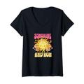 Damen Sunshine and Rum, Summertime Design, Rum Lover, Sun Rays T-Shirt mit V-Ausschnitt