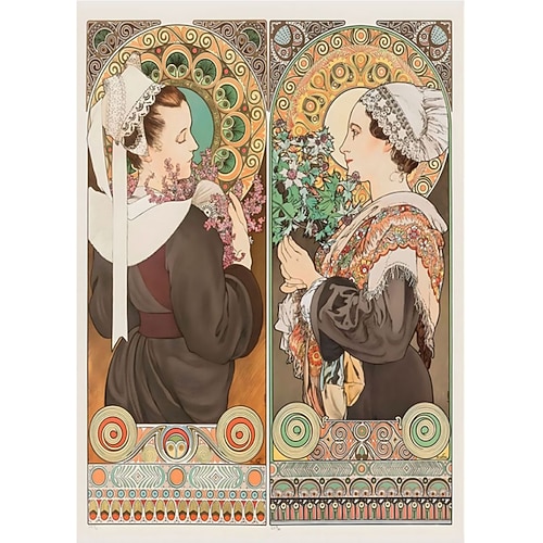 Menschen Wandkunst Leinwand Vintage Jugendstil Alphonse Mucha Drucke und Poster abstrakte Porträtbilder dekorative Stoffmalerei für Wohnzimmer Bilder ohne Rahmen Image