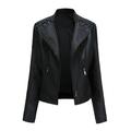 Aoochasliy Womens Jackets and Coats Clearance Lapel Faux Leather Ladies Lapel Motor Jacket Overcoat Zip Biker Short Punk Cropped Tops