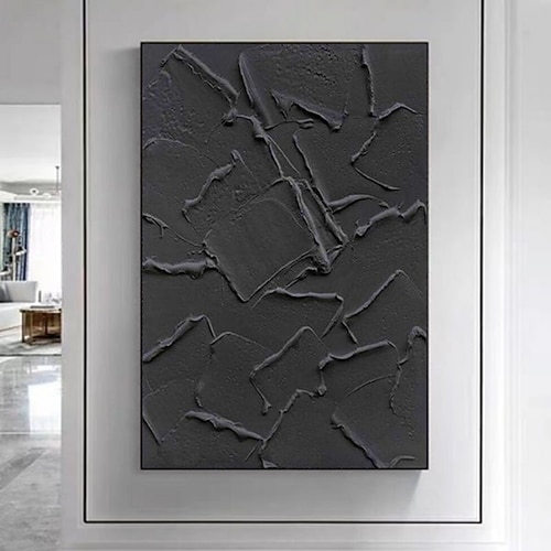 Handgemalte Wandkunst, schwarzes Pattle-Messer-Gemälde, abstrakte Kunst, Wabi-Sabi-Gemälde, Wandkunst, schwarzes, minimalistisches Gemälde, Acrylgemälde auf Leinwand, abstrakte Textur-Wandkunst, Image