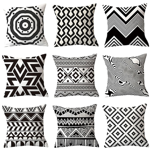 Set von 9 Dekokissen einfache klassische Kissen Vintage Kreisbezug Sofa Wohnkultur Dekokissen Fall Outdoor Kissen für Sofa Couch Bett Stuhl schwarz weiß Image