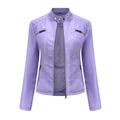 WXLWZYWL Winter Coats for Women Clearance Sale Women S Leather Standing Collar Slim Fitting Motorcycle Jacket Leather Jacket Purple