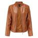 AOOCHASLIY Ladies Fall Blouse Clearance Womens Long Sleeve Leather Standing Collar Slim Fitting Zipper Motorcycle Jacket