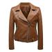 womens tops casual Women s Leather Lapel Slim Fitting Motorcycle Jacket Leather Jacket plus size winter jackets versatile