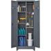 LLBIULife Broom Closet Cabinet with Locking Doors Metal Cabinet with Hanging Rod Garage Cabinet with Hook Tool Cabinet (Grey&White 65\u201CH)