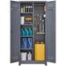 GEROBOOM Broom Closet Cabinet with Locking Doors Metal Cabinet with Hanging Rod Garage Cabinet with Hook Tool Cabinet (Grey&White 65\u201CH)