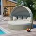 Patio Daybed with Retractable Canopy Outdoor Wicker Rattan Round Sectional Sofa Set with Separate Seating and Removable Cushions Patio Furniture Set for Lawn Garden Backyard Gray