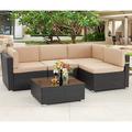 7 Piece Patio PE Rattan Wicker Sofa Set Outdoor Sectional Conversation Furniture Chair Set with Cushions and Table Black