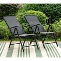 HONGDONG Folding Patio Dining Chairs Set of 2 Adjustable Patio Sling Chairs Reclining High Back Chairs with Armrest for Outdoor Garden Lawn Pool Yard No Assembly Black