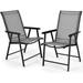 HONGDONG HONGDONG Patio Chairs Outdoor Foldable Sling Chairs with Armrests for Lawn Garden Backyard Poolside Porch Folding Outdoor Chairs (Set of 2 Gray)