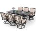 durable 9 PCS Patio Dining Set Outdoor Table and Chair Furniture Set with 8 Metal Swivel Chairs and 1 Retangle Extendable Table Beige Cushion
