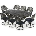 VIVIJASON 9-Piece Outdoor Patio Furniture Dining Set All-Weather Cast Aluminum Conversation Set Include 8 Swivel Dining Chairs and an Oval Table with Umbrella Hole Navy Blue Cushion