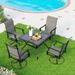 5 Pieces Patio Dining Set Square Black Metal Mesh Table with 4 Padded Textilene High Back Swivel Chairs Outdoor Furniture Set with Umbrella Hole for Garden Poolside Backyard Porch