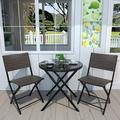 QCAI 3 Pieces Outdoor Patio Bistro Set Wicker Patio Furniture Sets with Folding Patio Round Table and Chairs for Garden Backyard Balcony Porch