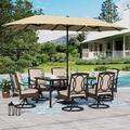 durable & William 8 Piece Patio Table and Chairs with 13ft Double-Sided Umbrella Outdoor Dining Furniture Set with 6 Padded Swivel Rocker Dining Chairs 1 Rectangular Metal Patio Tabl