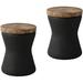NLIBOOMLife Outdoor End Table Drum Faux-Wood Top Black Base with Tree Trunk Slice Painted Accent Stool Plant Stand (Hourglass)