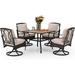 durable & William Patio Table and Chairs with 13ft Double-Sided Umbrella 8 Piece Outdoor Dining Furniture Set with 6 Padded Swivel Rocker Dining Chairs 1 Rectangular Metal Patio Tab