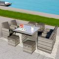 durable Furniture Set 9 Pieces Outdoor Patio Furniture Rattan Patio Conversation Sets All Weather Dining Set Garden Furniture with Coffee Table Chair Ottomans Storage for Patio Lawn(