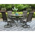 durable VILLA Outdoor Dining Set for 4 5 PCS Patio Dining Table & Chair Set Clearance with 4 Swivel Dining Chairs & 1 Square 37 x 37 Umbrella Dining Table(1.57 Hole