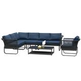 7 Seater Patio Sectional Conversation Furniture Set Modern Seating Set with Coffee Table Navy Blue + Metal + Casual + Garden & Outdoor + Sectional Seating Groups + Complete Patio Set