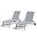 Patio Chaise Lounge Outdoor Set of 2 Aluminum Lounge Chairs for with 5 Adjustable Position and Wheels Outdoor Lounge Chairs for Patio Beach Poolside 350LBS Weight Capacity Grey