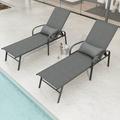 2 Pieces Set Outdoor Patio Swimming Pool Lounge Gray Color with Pillow Front Porch Outdoor Patio Furniture Chairs Set