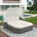 Outdoor Patio Furniture Set Daybed Sunbed with Retractable Canopy Conversation Set Wicker Furniture Front Porch Outdoor Patio Furniture Table and Chairs Set A01-1