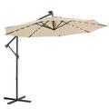 10 FT Solar LED Patio Outdoor Umbrella Hanging Cantilever Umbrella Offset Umbrella Easy Open Adustment with 32 LED Lights - tan Large Sun Umbrella Outdoor Patio Gazebos