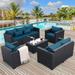 Patio Furniture Sofa Set Outdoor Wicker Sectional Couch with Storage Table No-Slip Cushions Furniture Covers Grey