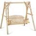 Wooden Porch Swing A-Frame Wood Log Swing Bench Chair Wooden Patio Swing Chair Bench for Garden Poolside Backyard