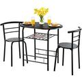 GEROBOOM 3 Piece Dining Set Compact 2 Chairs and Table Set with Metal Frame and Bistro Pub Breakfast Space Saving for Apartment and Kitchen (Natural & Black)