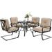 durable & William Patio Dining Set with 13ft Double-Sided Patio Umbrella 8 Piece Metal Outdoor Table Furniture Set with 6 Outdoor Chairs & 1 Rectangular Dining Table & 1 Larg