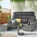 5 Pieces Rattan Sofa Set Outdoor Sectional Daybed PE Wicker Conversation Furniture Set with Canopy and Side Table for Backyard Poolside Deck Gray